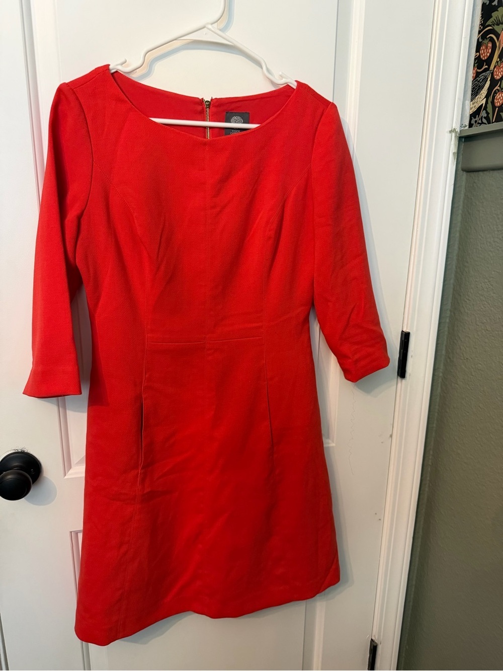 Vince Camuto Classic Red Dress with Three-Quarter Sleeves.   0076